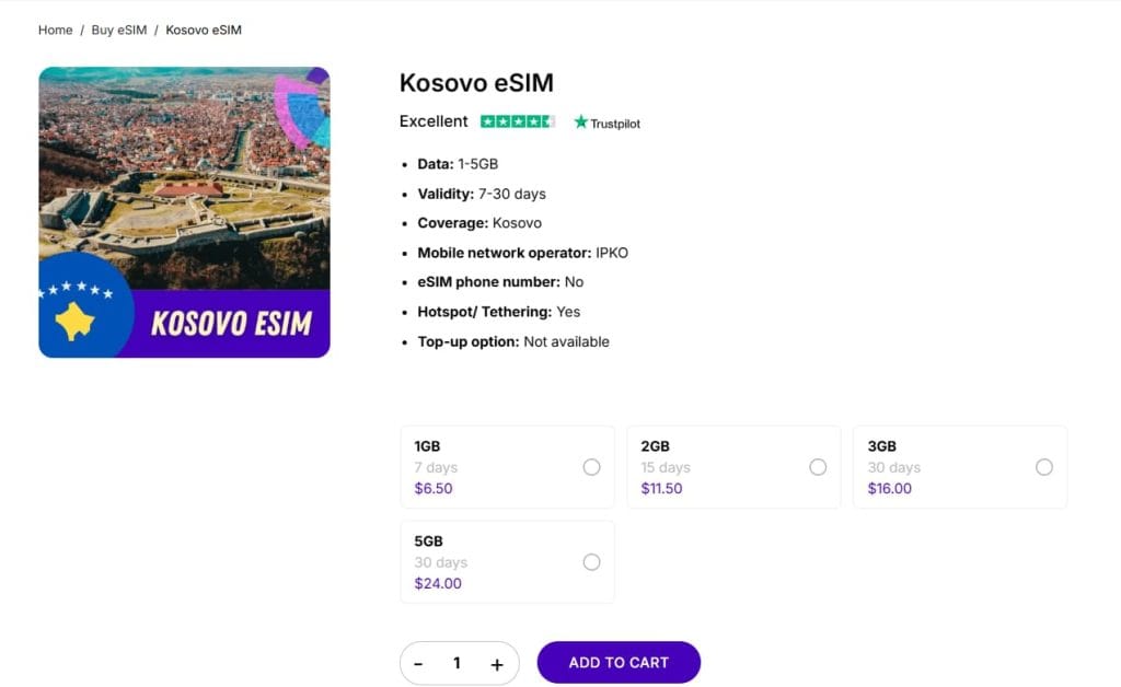 Kosovo eSIM from Gigago