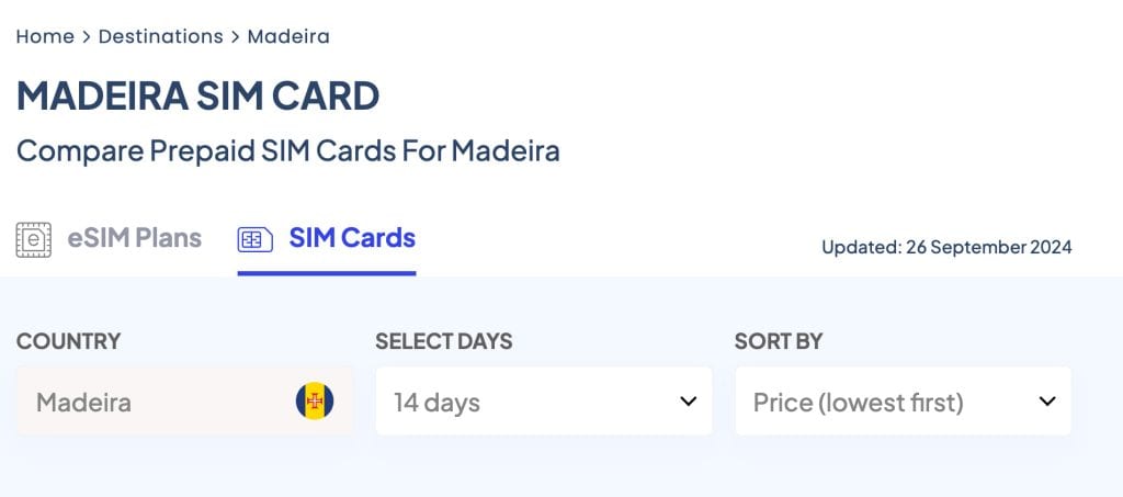 buy madeira sim online