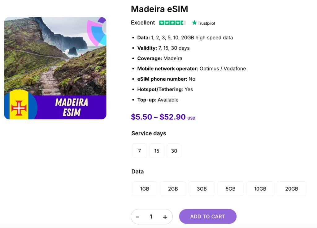 madeira esim gigago