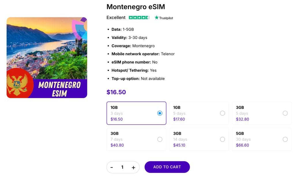 montenegro esim gigago