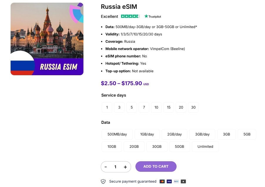 Skip the airport lines and purchase your Russia eSIM online with Gigago.