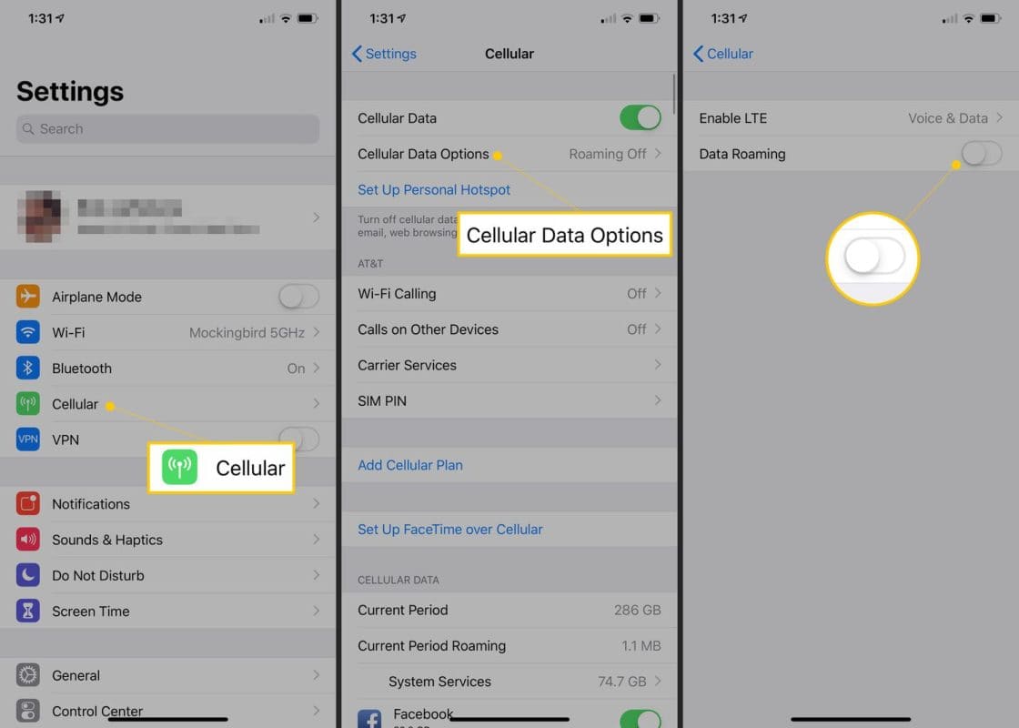 Steps to turn off data roaming on iPhone