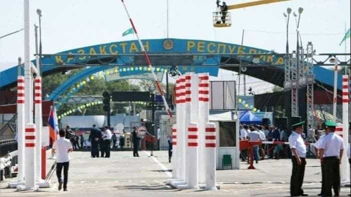 A border gate between Uzbekistan and Kazakhstan