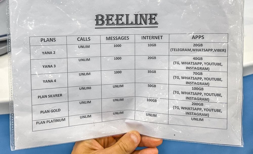 Beeline packages in Tashkent Airport