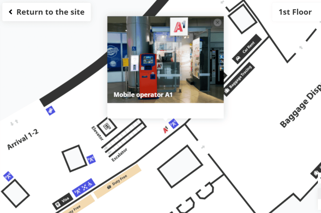 Location of A1 kiosk at Minsk National Airport