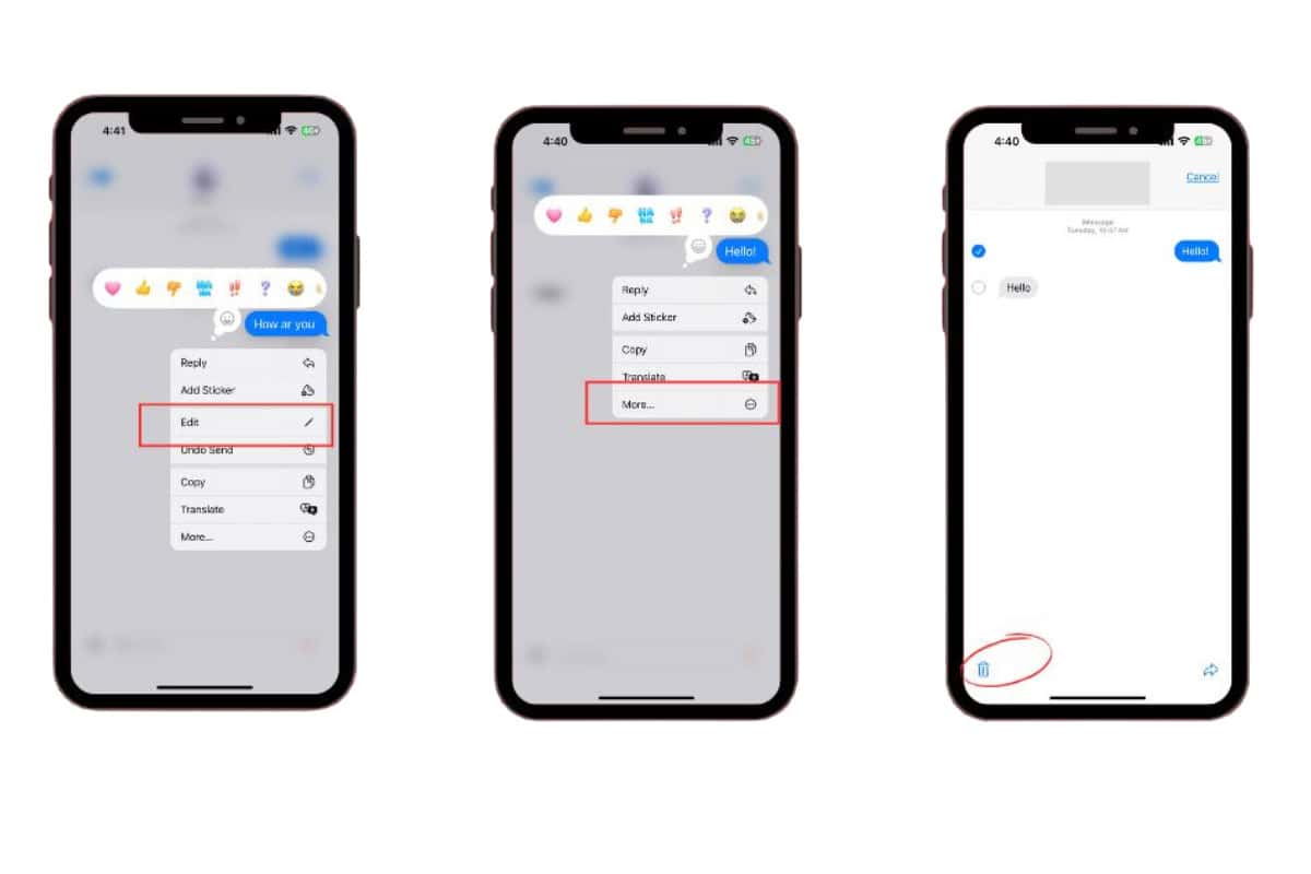 Steps to edit and delete messages on iMessages