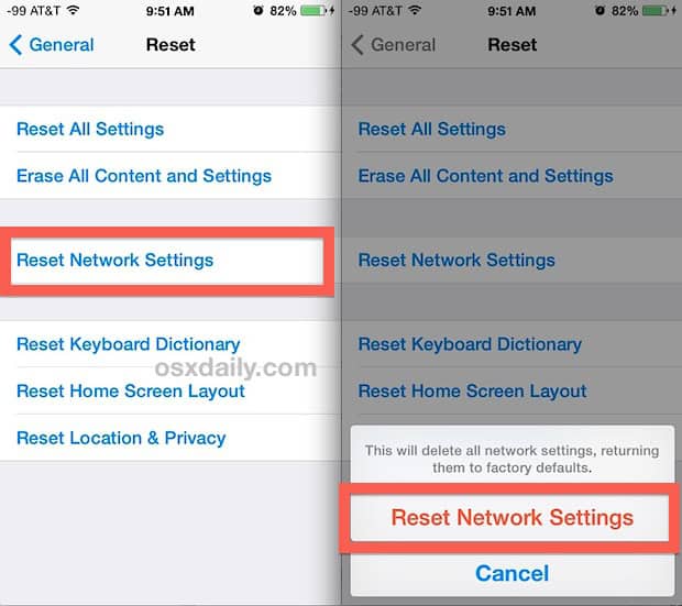 Steps to reset network settings on iPhone