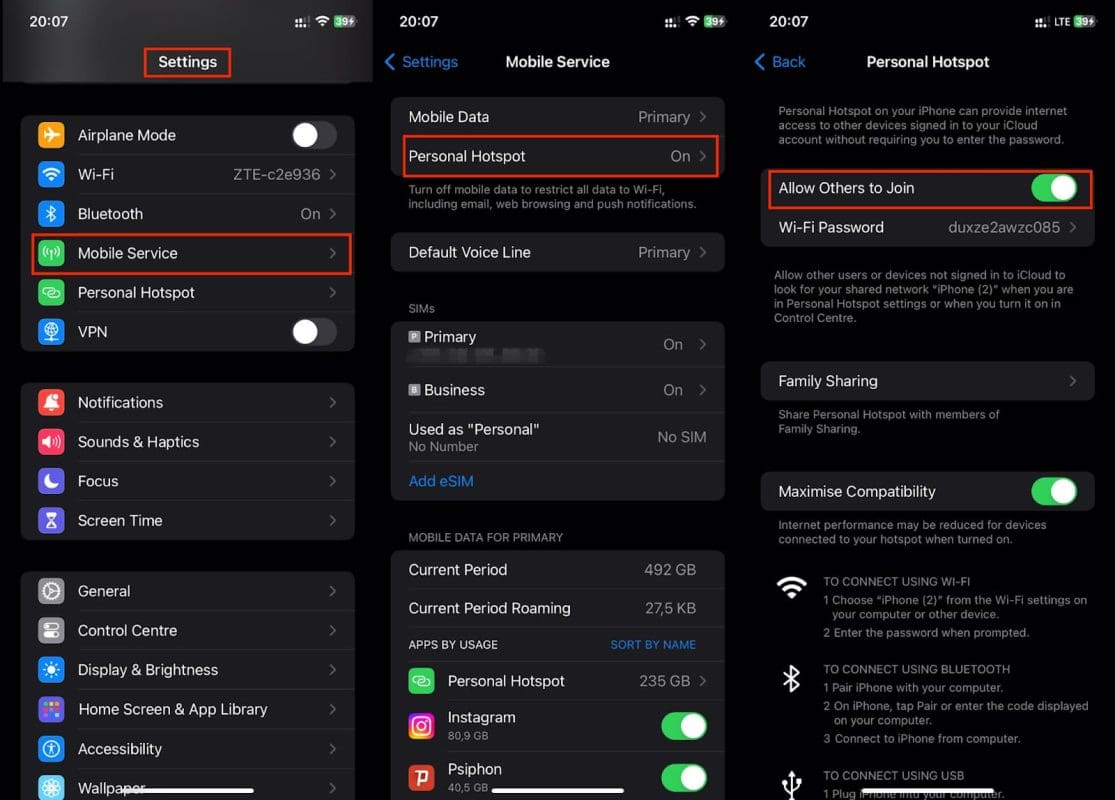 How to share data eSIM through hotspot