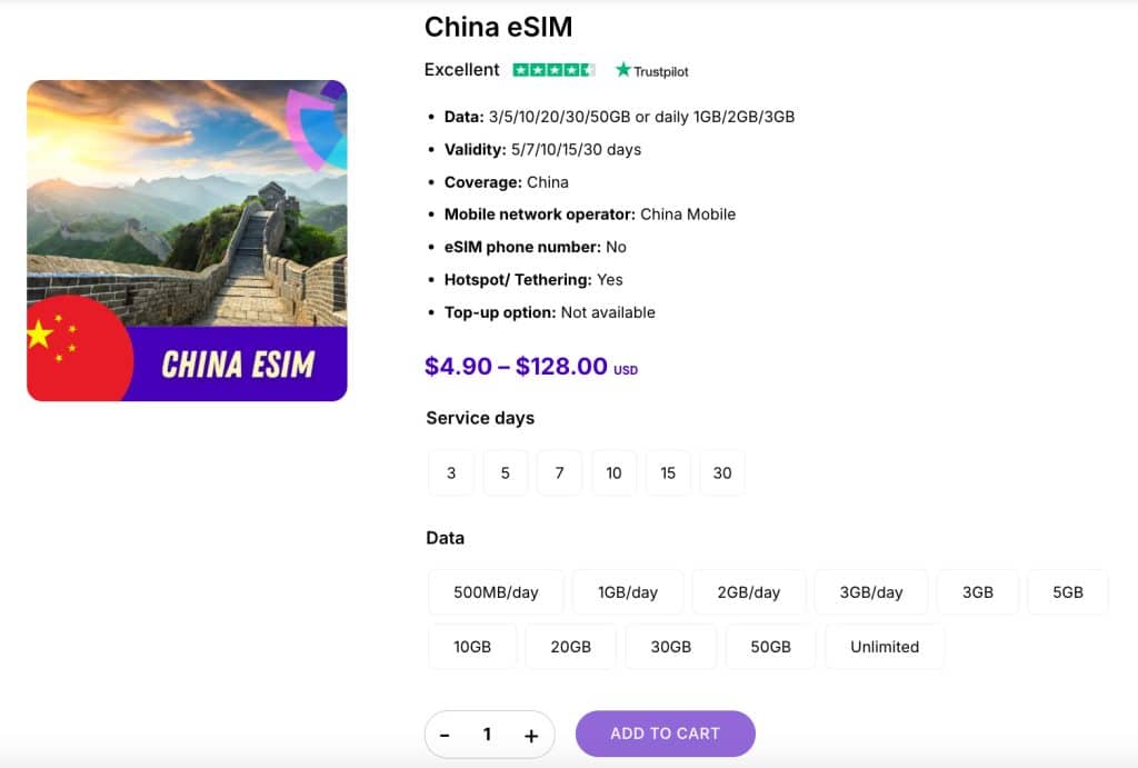 china esim gigago