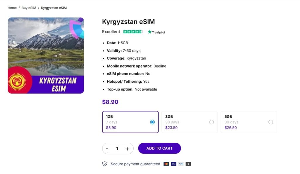 Kyrgyzstan eSIM of Gigago