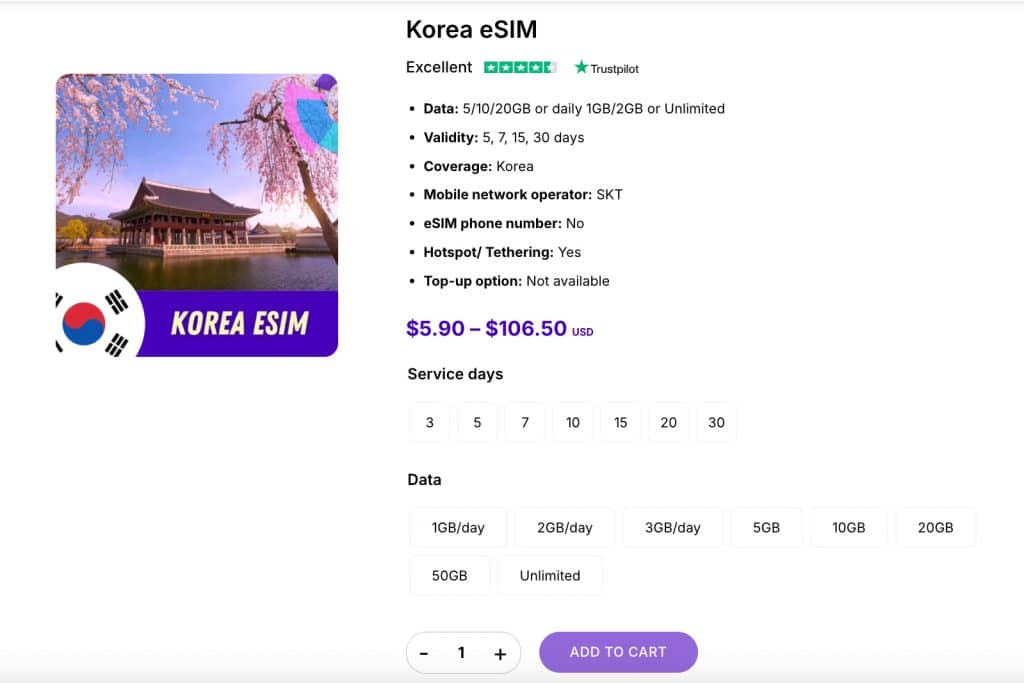 south korea esim gigago