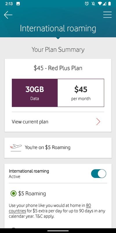 Vodafone roaming plan for tourists