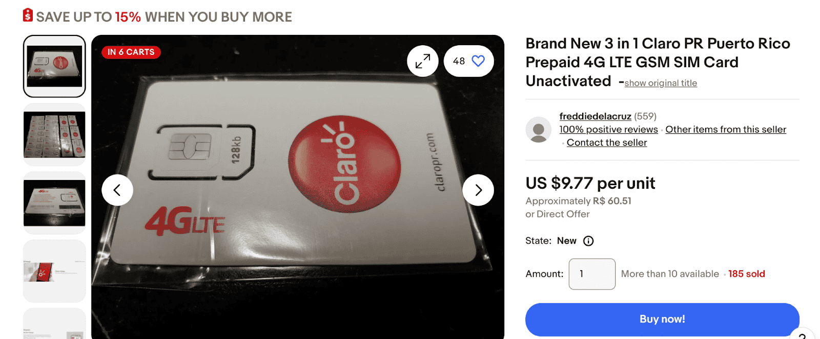 Buy a Claro SIM on eBay