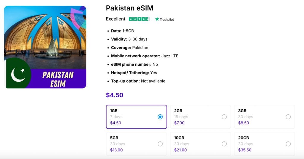 gigago pakistan esim