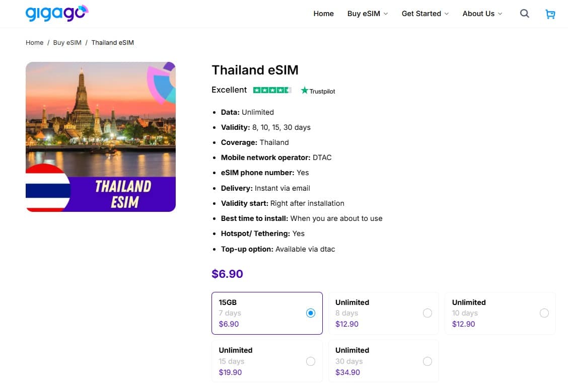 Thailand esim by Gigago