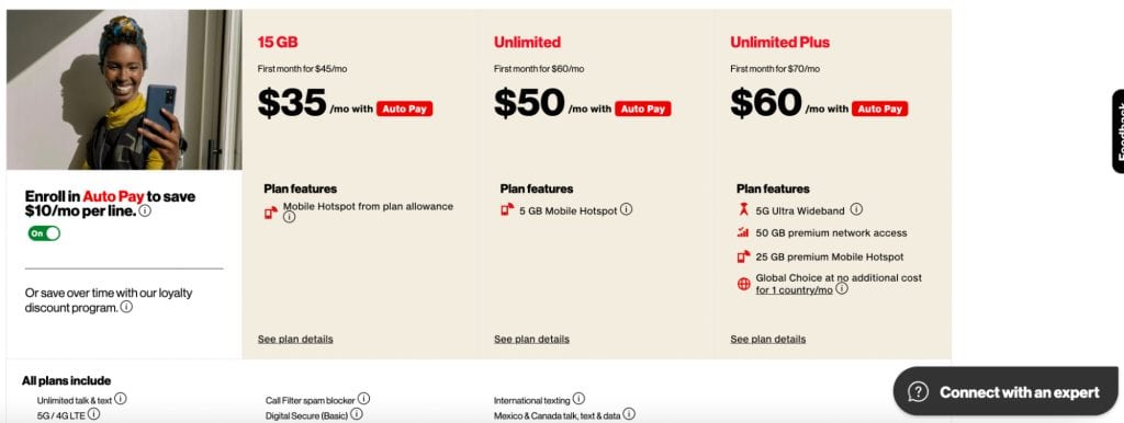 prepaid plans of verizon usa