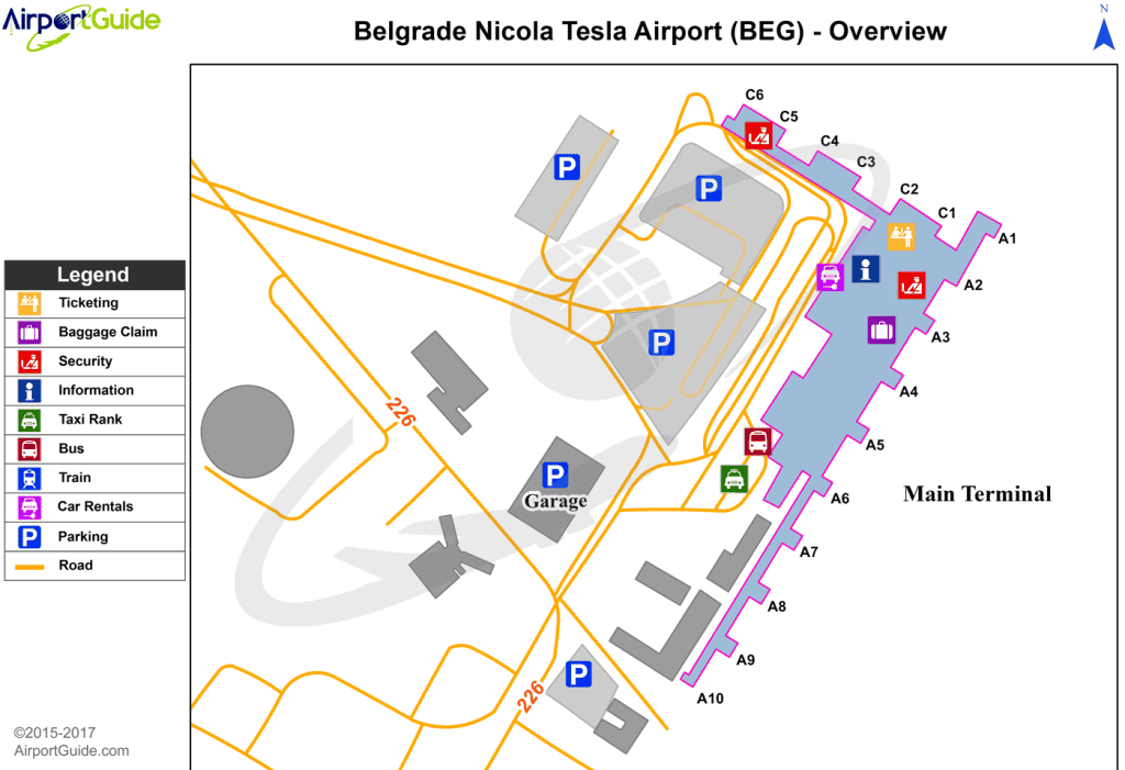 Belgrade Nikola Tesla Airport (BEG) map