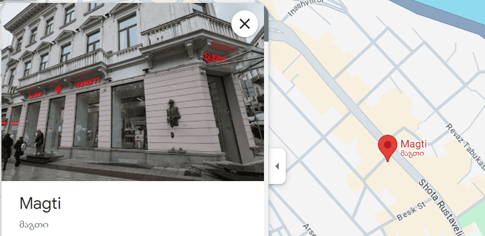 Using Google Maps to find the nearest Georgia SIM Card Mobile Official Store.