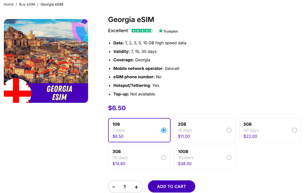 Discover the tourists eSIM for Georgia from Gigago.