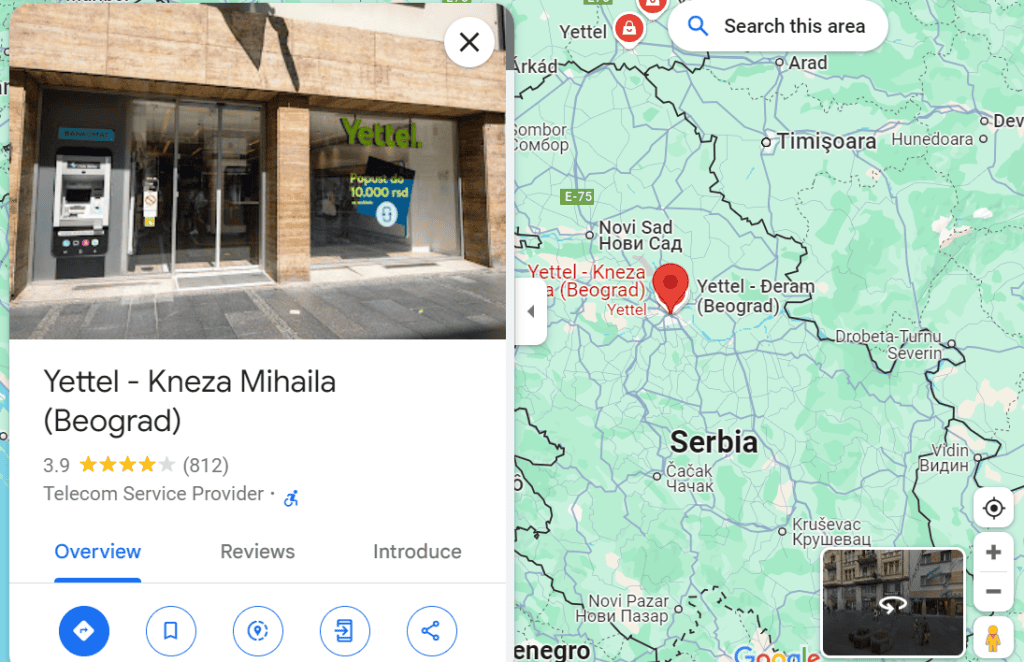 Search for Serbia SIM card providers on Google Maps