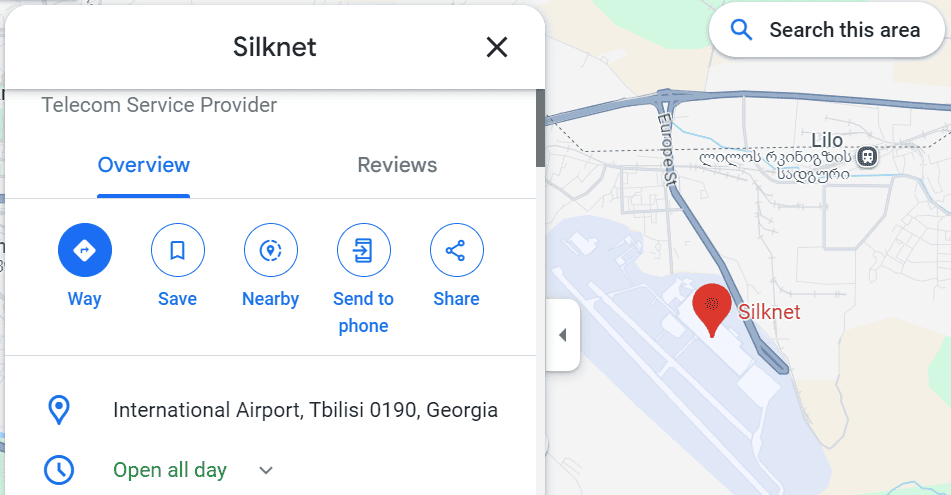 Silknet has booth which sells SIM card at Tbilisi International Airport