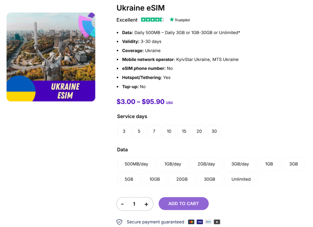 Buying Gigago Ukraine eSIM for ease.