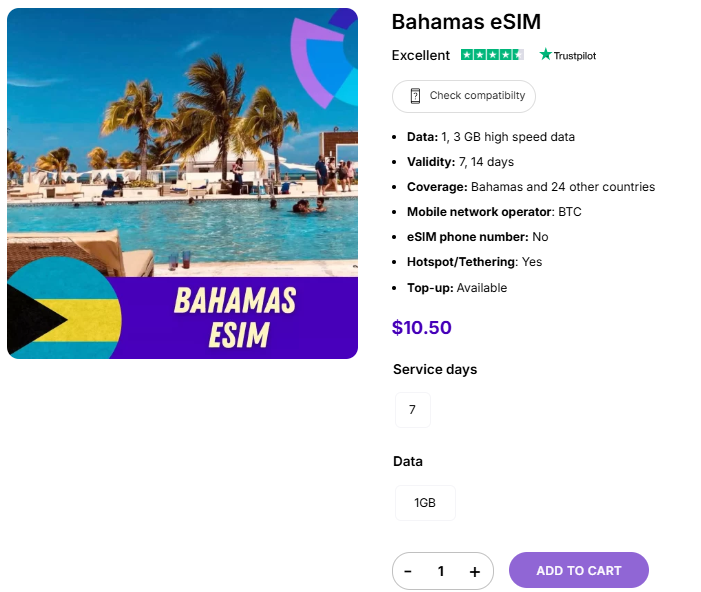 Tourists eSIM for Bahamas from Gigago.